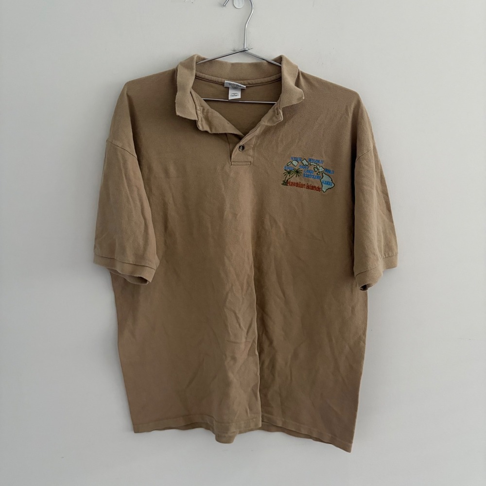 Cotton Deluxe by Anvil Hawaiian Islands Tan Polo Shirt Mens Large